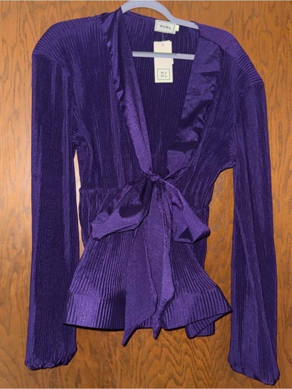 W & W Purple Ribbed Tie-Front Tunic Top